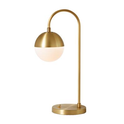 China Modern Mini Round Glass Lampshade Bedside Desk Lamp Gold Modern Brass Table Lamp Led Living Room Table Lamp for sale