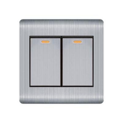 China Sliver Gray Steel Panel 2Gang 1Way Residential Multi-Purpose Electric Wall Switch for sale