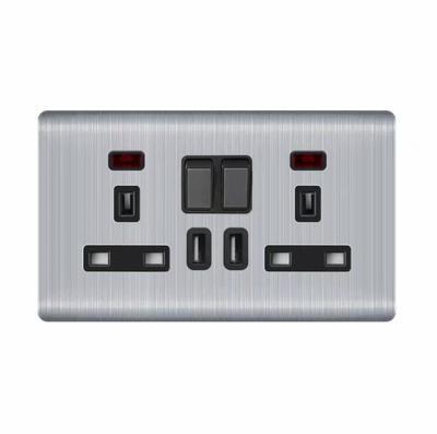 China British Standard UK Residential / General Purpose Socket , 2 Gang 13A Multi Socket With Neon Wall Socket With USB Port for sale