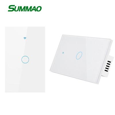 China Galss Tuya Tempered Smart Life App Wifi Smart Switch 120 Type WIFI+RF USA Standard No Touch Need Switch WIFI 2.4GHZ Neutral Line 2 Years White for sale