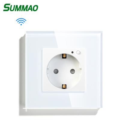 China EU Standard Wholesale Residential/Multipurpose Smart Home 16A Automation Wifi Plug In Wall Panel Smart Wifi Socket Glass Outlet for sale