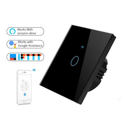 China Tempered Glass Phone Wifi Controlled Lamp Switch 220V , UK Standard 1 Band 1 Way Smart WIFI Touch Switch for sale