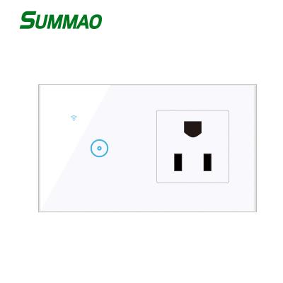 China Multifunctional ABS+Tempered Glass Tuya Ewelink American Standard Socket Switch Integrated Wall Panel WiFi Switch Smart Socket for sale