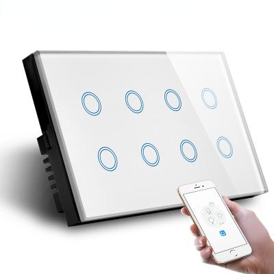 China Smart Wifi 8gang Smart Glass Lamp Switch Panel Touch Control App Smart Home System 147*86mm Compatible Alexa And Google Home Wall Switch for sale