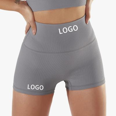 China 2023 New Breathable Custom Athletic Workout Shorts Women Gym Shorts High Waist Rib Seamless Knit Butt Lift Yoga Shorts for sale