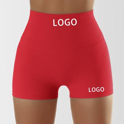 China 2023 New Breathable Custom Athletic Workout Shorts Women Gym Shorts High Waist Rib Seamless Knit Butt Lift Yoga Shorts for sale