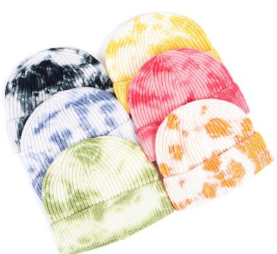 China Women'S Tie Dye 100 Acrylic Beanies And Caps Cuffed Warm Winter Knit Watch Hat Skull Cap for sale