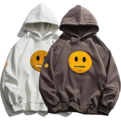 China Patchwork Sports Team Hoodies Zipper Pocket Smile Face Fleece Pullover for sale