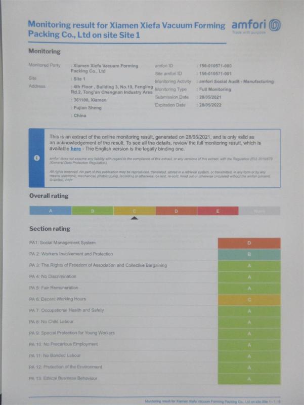 BSCI - Xiamen XieFa Vacuum Forming Packing Co., Ltd.