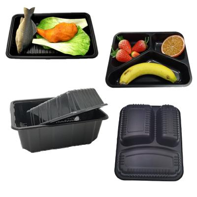 China Wholesale Disposable Food Blister PP Plastic Packaging Disposable Food Tray Three-Compartment Tofu Vegetable Fruit Vegetable Supply Tray for sale