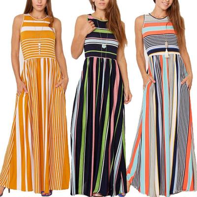 China Hot sale 2021 summer women's anti-static lady dresses plus size women dresses stripe fashion women clothing for sale