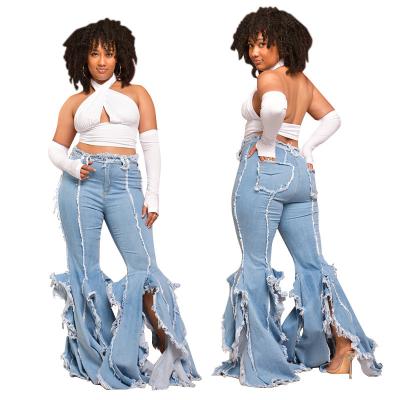 China QUICK DRY in high waist sale casual well fitting stacked jeans hot running denim pants flare women plus size pants for sale