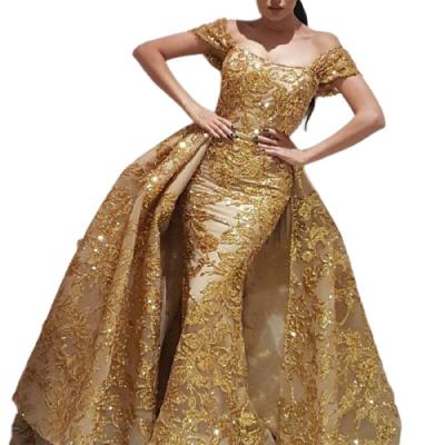 China 2021 New Gold Anti-wrinkle Swing Dress Evening Dress Women Big Bag Hip Elegant Vintage for sale