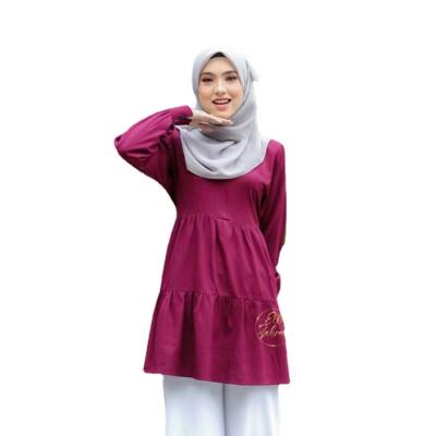 China Middle East Women Lady Breathable Patchwork Pleated Shirt Ladies Muslim Islamic Crew Neck Long Blouse Upper Sheathed Islamic Clothing for sale