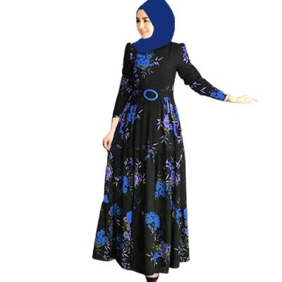 China New Fashion Print Belt Temperament Abaya Muslim Islamic Clothing Muslim Dresses Sc1148 for sale