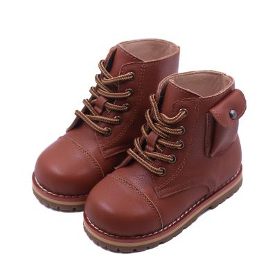 China Wholesale Anti-slippery Hard Sole Leather Girls Toddler Kids Winter Brown Ankle Boots Boys for sale