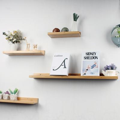 China Modern Wall Mounted Bamboo Shelf Wall Mount Shelf Storage Home Organizer Holder Broom Hanger Deep Wall Shelf for sale