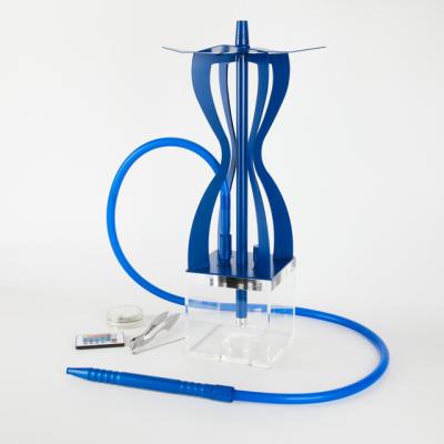 China Blue Iron Germany Hookah Aluminum Square Stem Shisha Hose Transparent Low Single Hookah for sale