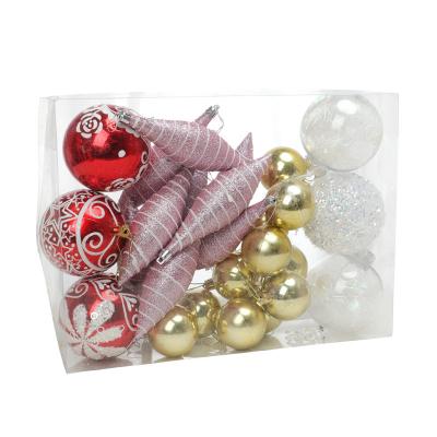 China Plastic Balls Hollow Out Plastic Balls New Styles Pink And Silver Mixed Set Color Christmas New Year 20pcs Ornaments Christmas Plastic Balls for sale