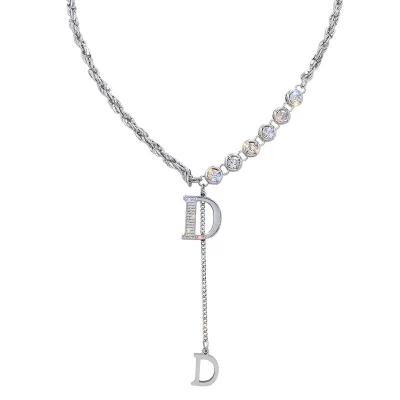 China FASHIONABLE 2022 New Zircon Titanium Steel D Letter Women's Sweater Chain Niche Design Sense Clavicle Pendant Long Necklace Chain for sale