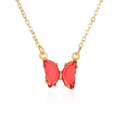 China FASHIONABLE Dream Superb Fairy Transparent Color Crystal Butterfly Clavicle Chain Glass Neck Chain for sale