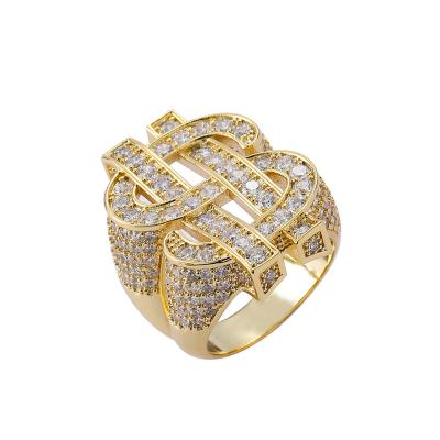 China Hip-hop European and American border jewelry: zircon ring, hollow US dollar symbol, hip-hop men's ring for sale