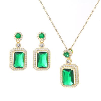 China Europe and America 925 Silver Needle Earrings, Real Gold Plating, Elegant Temperament, Niche Design, Emerald Necklace Jewelry Set for sale