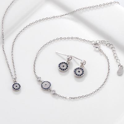 China European and American Hot Selling S925 Sterling Silver CLASSIC Devil's Eye Necklace Set Women's Blue Diamond Earrings Bracelet for sale