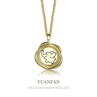 China Original Design 925 Sterling Silver Coin Pendant CIA Gold Cartoon Elephant Necklace Female Spot European and American and American for sale