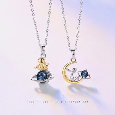 China Europe and America Sky Starry Couples Necklace Sterling Silver 925 Little Prince Clavicle Chain Valentine Moonstone Pendant for sale