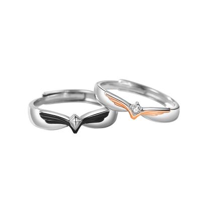 China 925 Sterling Silver Angel Love Couples Ring Men's and Women's CLASSIC Minority Design Valentine's Day Zircon Love Ring for sale