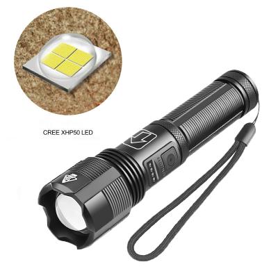 China XHP50 LED Flashlight Water Resistant Camping Torch Convenient Adjustable Zoom Handheld Zoom Flashlight 1000 Lumen Tactical Flashlight for sale