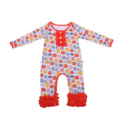 China Sleeeves summer boutique long sleeve baby romper orange fruit printed long sleeve romper baby romper for sale