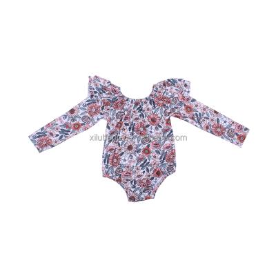 China Baby Boutique Summer Long Sleeeves Ruffle Baby Romper Flower Print Romper Long Sleeve Ruffle Baby Romper for sale