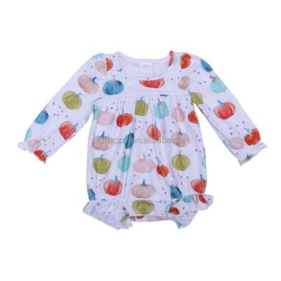 China Long Sleeeves Autumn Boutique Baby Romper Colorful pumpkin printed long sleeve romper baby romper for sale