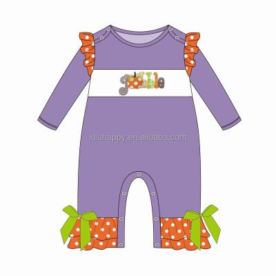 China Sleeeves Autumn Boutique Baby Romper Purple Long Sleeve Romper for sale