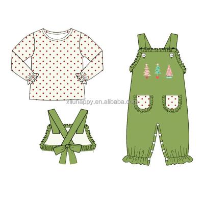 China Hot Sale Milk Silk And Cotton Christmas Costumes Girl Green Ruffle Romper With Polka Dot Pattern Baby Top Outfits for sale