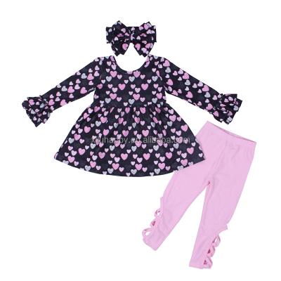 China Selvees High Quality Casual Pink Black Boutique Long Bottle Autumn Babies Outfits Set for sale