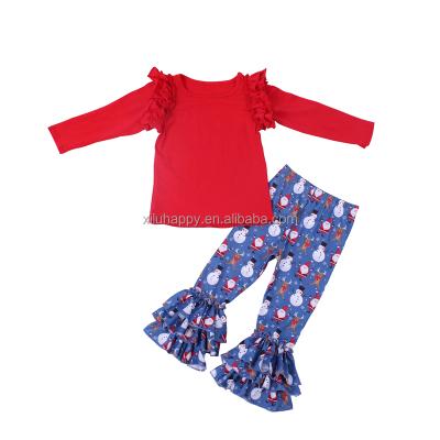 China Eco-Friendly Clothing Wholesale Milk Christmas Boutique Kids 100% Cotton Solid Printed Long Selvees Babies Outfits for sale