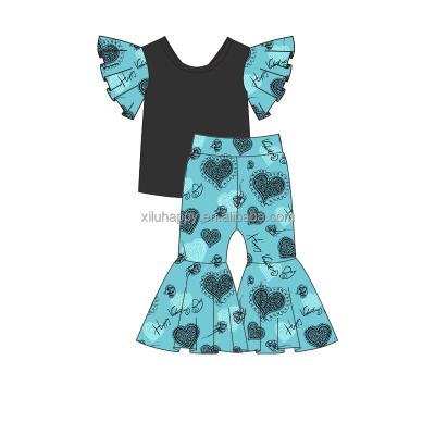 China 2021 summer wholesale casual kids boutique clothing 2pcs tops+pants set outfits for babies for sale