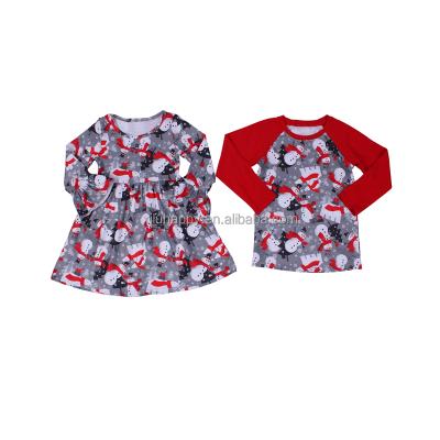 China High Quality Breathable Girls Dress Fashion Red Snowman Printing Long Sleeve Shirt Girl Dresses for sale