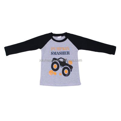 China Autumn Boutique Breathable Long Shirt Cartoon Car Printed Gray Black Splicing Long Sleeve Shirt for sale