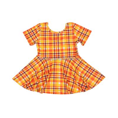 China New fashion boutique breathable wholesale plaid print top kids clothes short sleeve orange check print tops for girls for sale