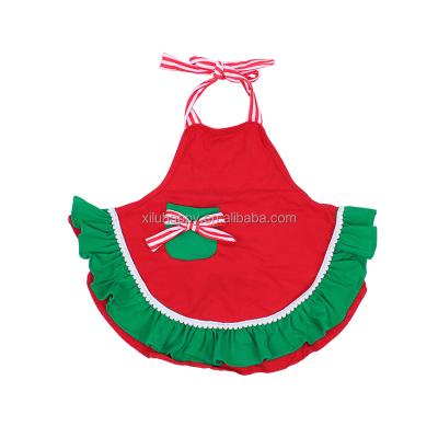 China Viable Wholesale Cotton Cute Bow Ruffle Kids Girls Kitchen Adjustable Painting Apron For Girl for sale