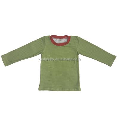 China Exquisite tops of children's casual style boutique green polka dot girl's long sleeve breathable red neckline for sale