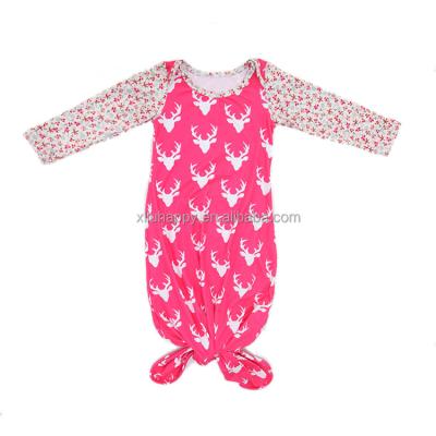 China Breathable White Elk Head Pink Floral Baby Long Sleeve Knotted Sleeping Bag for sale