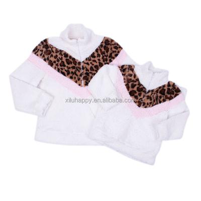 China Viable Wholesale High Quality Women Girls Print Zipper Sherpa Fleece Sweater Mommy and Me Sweater Tops for sale