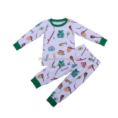 China Wholesale milk silk children's boutique clothing boys milk long sleeve silk printed pants outfits fish baby pajamas sets for sale