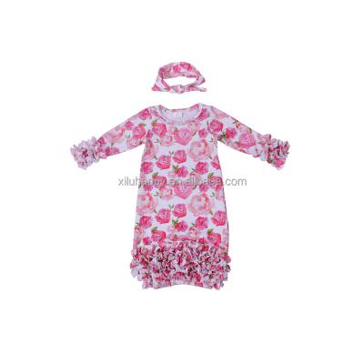 China High Quality Breathable Baby Dress Pink Bridesmaids Clothes Print Flower Kids Dressing Gown For Babies for sale