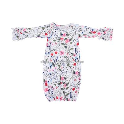 China Breathable Hot Selling Autumn Boutique Baby Colorful Flower Pattern Printed Elastic Edge Pleat Long Sleeve Baby Dress for sale